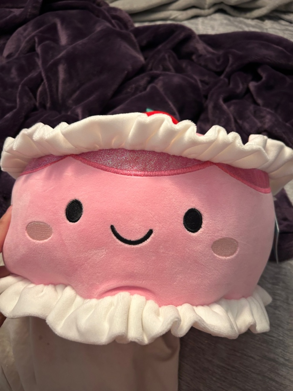 Cake Pink Plush Strawberry Cake with White Ruffle